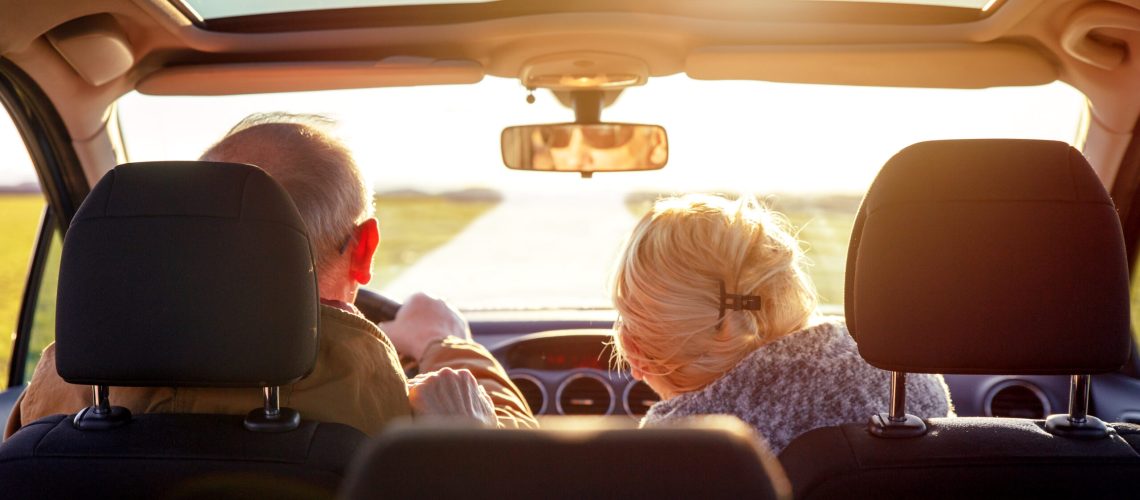 Smiling,Elderly,Couple,Driving,Car.