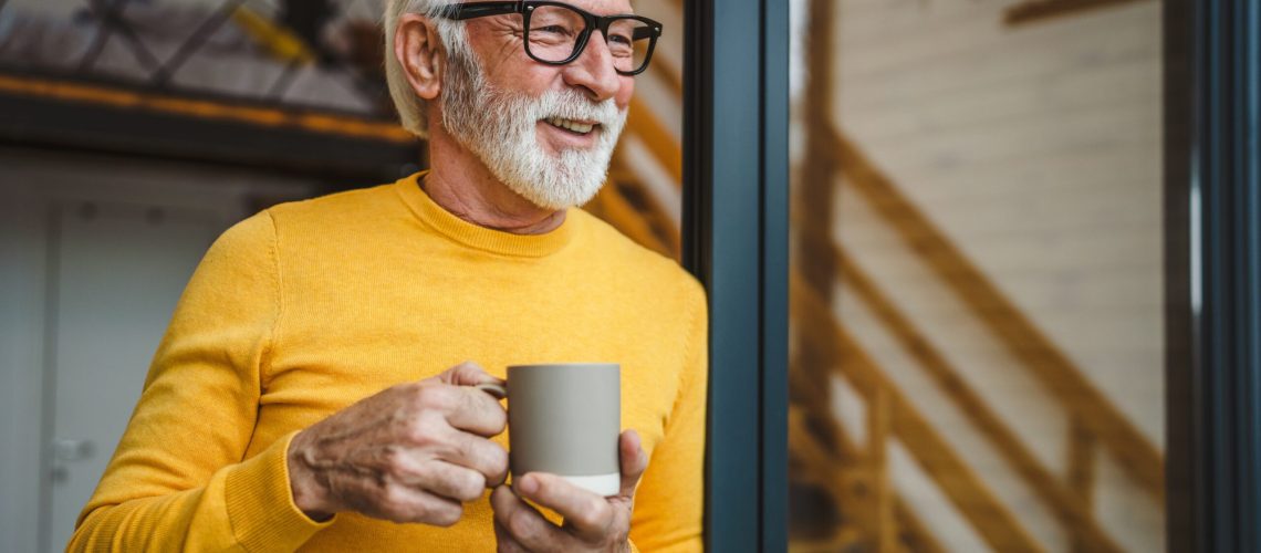 One,Man,Senior,Caucasian,Male,With,Beard,And,Eyeglasses,Stand