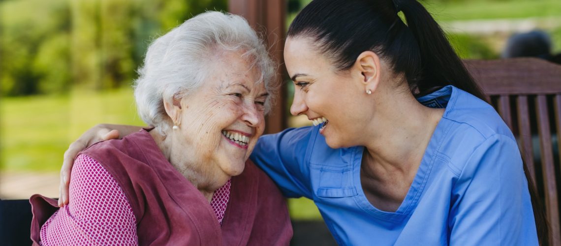 Portrait,Of,Female,Caregiver,And,Senior,Woman.,Nurse,And,Elderly